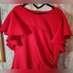 Women's Red Elegant High Split Ruched Evening Cocktail Dress XL Short Sleeve